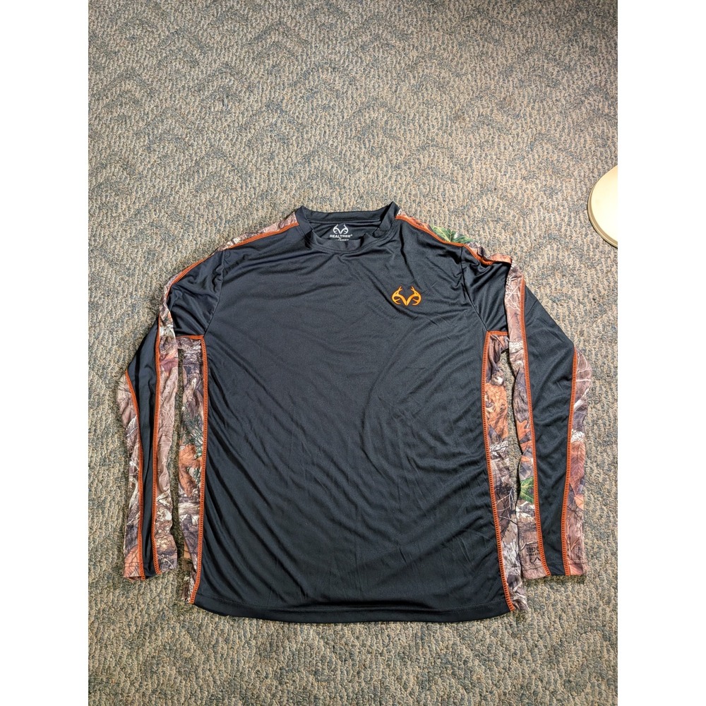 Realtree Staghorn River MenX XL Black Camo Performance Long Sleeve Hunting Shirt
